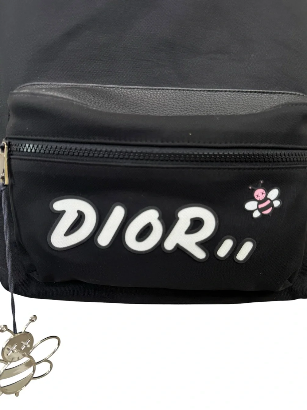 Dior x KAWS Rider Nylon Backpack with Pink Bee Limited Edition 2019 Black Whitw